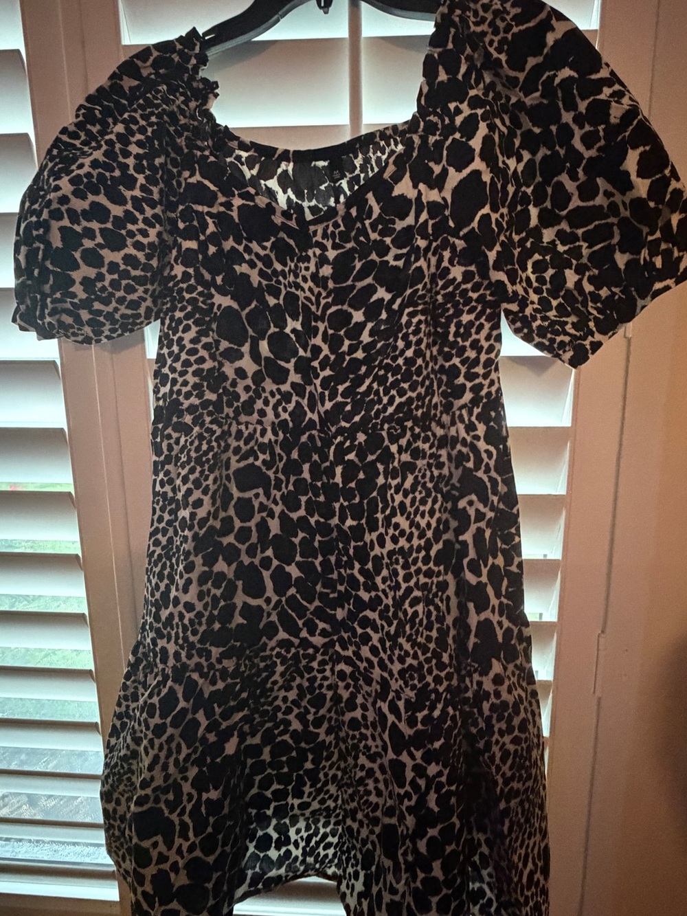 Leopard Print Puff Sleeve Mini Dress - Black & White